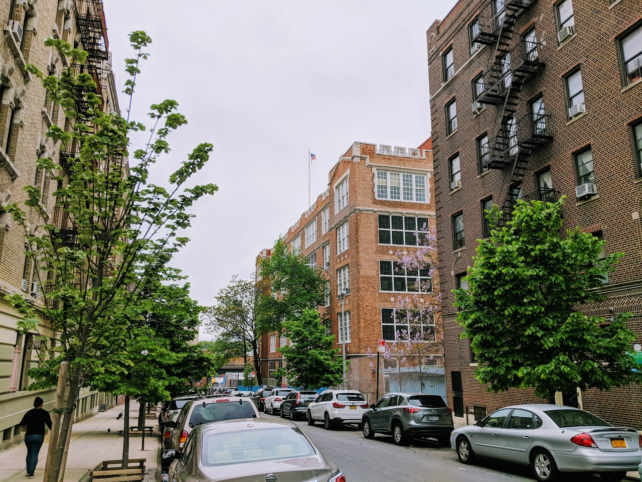 PS 98 in Inwood, Manhattan on an overcast spring day in 2018.